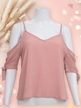 LA Hearts Women's Pink Cold-Shoulder Spaghetti Strap Top Size Small